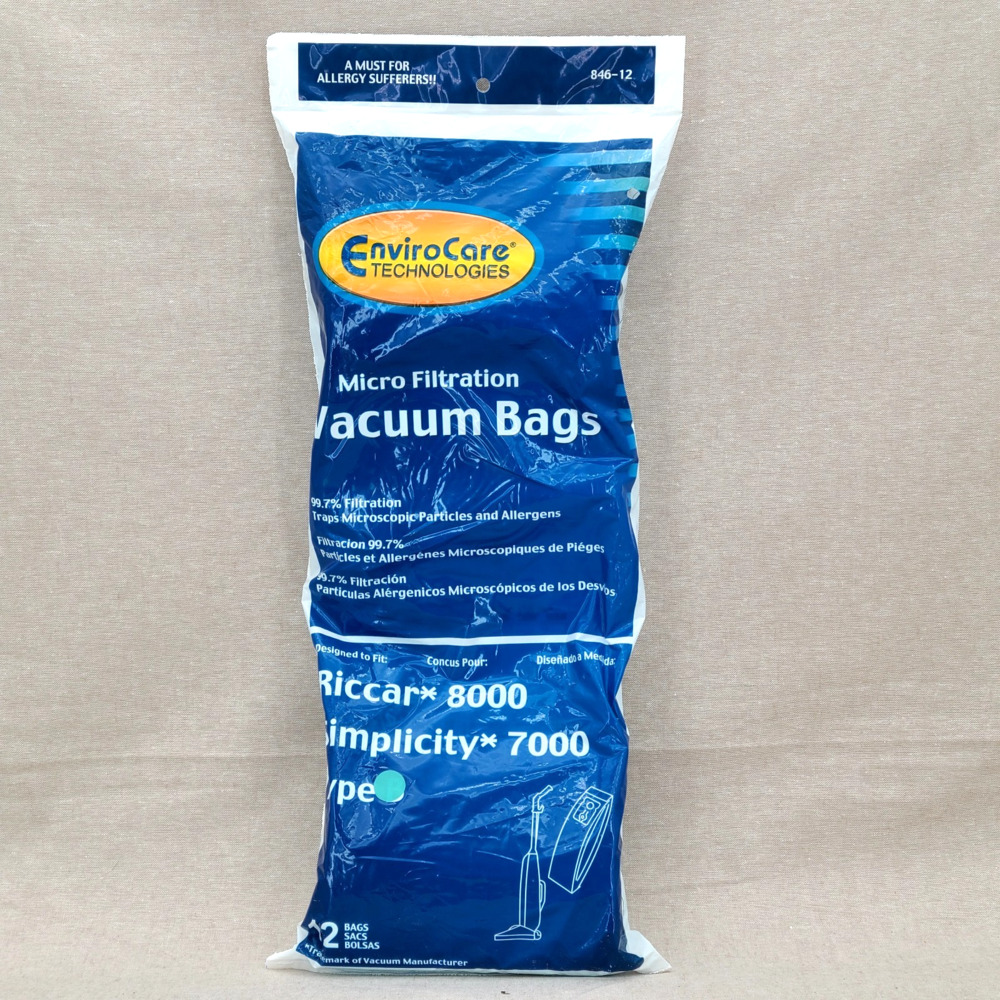 12 Riccar 8000 & Simplicity 7000 Type B Vaccum Bags, Upright, Commercial Blue
